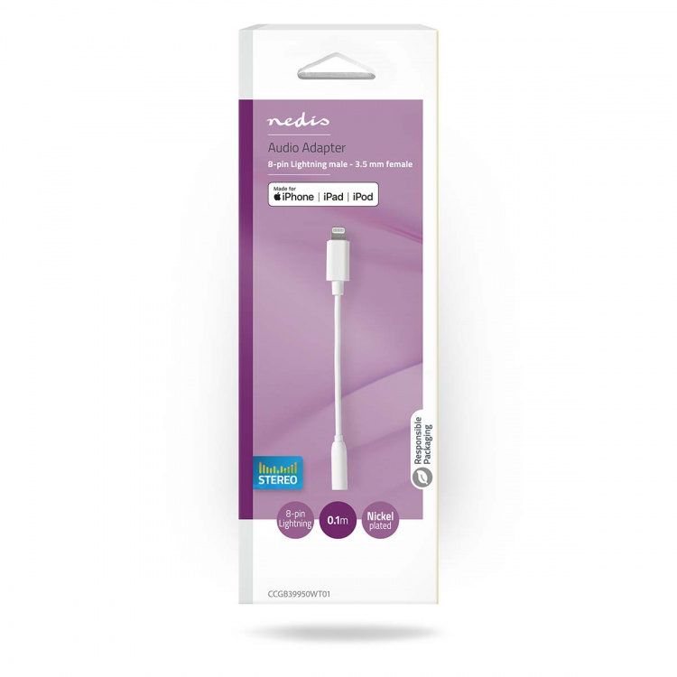 Nedis Lightning-Adapter | Apple Lightning 8-Pins | 3,5 mm Female | Vernikkeld | 0.10 m | Rond | PVC | Doos