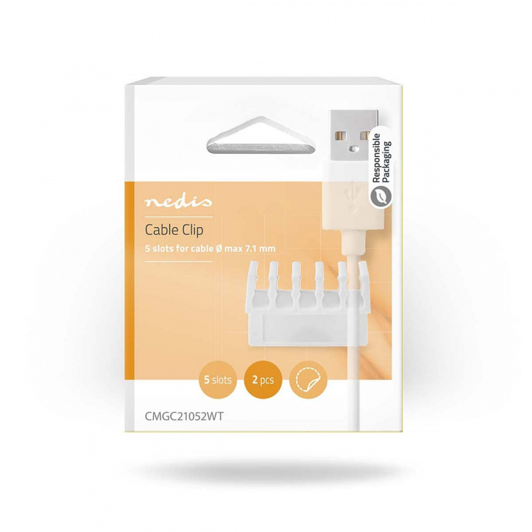 Nedis Kabelmanagement | Kabelclip | Click & Go | 2 Stuks | Aantal sleuven: 5 Sleuven | Maximale kabeldikte: 7.1 mm | Polypropylene | Wit Nedis Kabelmanagement | Kabelclip | Click & Go | 2 Stuks | Aantal sleuven: 5 Sleuven | Maximale kabeldikte: 7.1 mm | Polypropylene | Wit