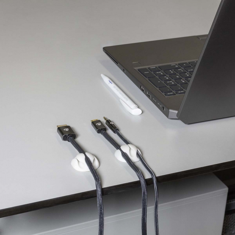 Nedis Kabelmanagement | Kabelclip | Click & Go | 4 Stuks | Aantal sleuven: 3 Sleuven | Maximale kabeldikte: 5.3 mm | TPE | Wit