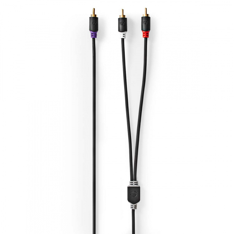 Nedis Subwoofer-Kabel | RCA Male | 2x RCA Male | Verguld | 3.00 m | Rond | 4.0 mm | Antraciet | Doos