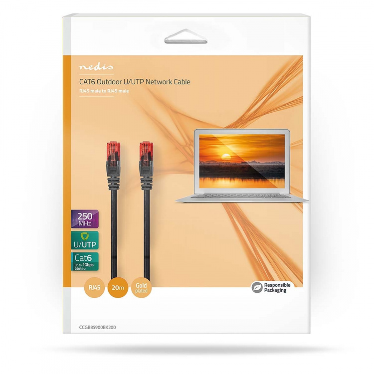 Nedis CAT6 Netwerkkabel | RJ45 Male | RJ45 Male | U/UTP | 20.0 m | Buitenshuis | Rond | PVC | Zwart | Doos