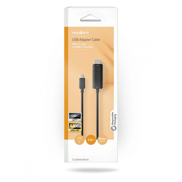 Nedis USB-C™ Adapter | USB 3.2 Gen 1 | USB-C™ Male | HDMI™ Connector | 4K@60Hz | 2.00 m | Rond | Vernikkeld | PVC | Zwart | Doos Nedis USB-C™ Adapter | USB 3.2 Gen 1 | USB-C™ Male | HDMI™ Connector | 4K@60Hz | 2.00 m | Rond | Vernikkeld | PVC | Zwart | Doos