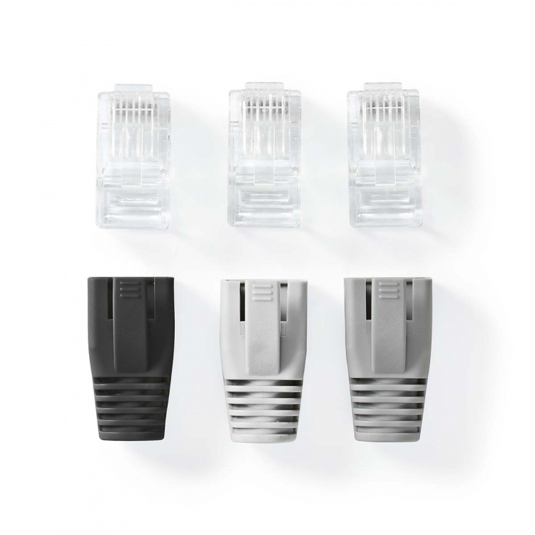 Nedis RJ45-Connector | RJ45 Pass Through | Stevig/Gesnoerd UTP CAT6 | Recht | Verguld | 10 Stuks | Polycarbonate | Grijs / Wit / Zwart | Doos