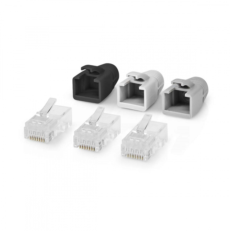 Nedis RJ45-Connector | RJ45 Pass Through | Stevig/Gesnoerd UTP CAT6 | Recht | Verguld | 10 Stuks | Polycarbonate | Grijs / Wit / Zwart | Doos