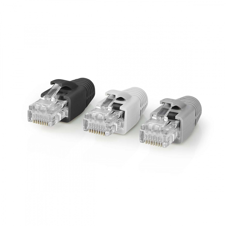 Nedis RJ45-Connector | RJ45 Pass Through | Stevig/Gesnoerd UTP CAT6 | Recht | Verguld | 10 Stuks | Polycarbonate | Grijs / Wit / Zwart | Doos