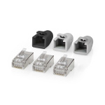 Nedis RJ45-Connector | RJ45 Pass Through | Stevig/Gesnoerd FTP CAT6 | Recht | Verguld | 10 Stuks | Polycarbonate | Grijs / Wit / Zwart | Doos