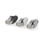 Nedis RJ45-Connector | RJ45 Pass Through | Stevig/Gesnoerd FTP CAT6 | Recht | Verguld | 10 Stuks | Polycarbonate | Grijs / Wit / Zwart | Doos