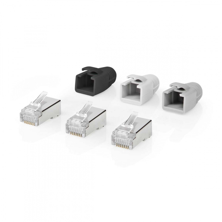 Nedis RJ45-Connector | RJ45 Pass Through | Stevig/Gesnoerd FTP CAT6a | Recht | Verguld | 10 Stuks | Polycarbonate | Grijs / Wit / Zwart | Doos Nedis RJ45-Connector | RJ45 Pass Through | Stevig/Gesnoerd FTP CAT6a | Recht | Verguld | 10 Stuks | Polycarbonate | Grijs / Wit / Zwart | Doos