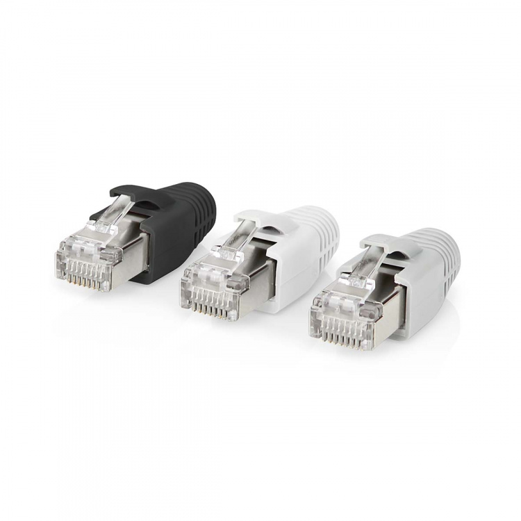 Nedis RJ45-Connector | RJ45 Pass Through | Stevig/Gesnoerd FTP CAT6a | Recht | Verguld | 10 Stuks | Polycarbonate | Grijs / Wit / Zwart | Doos Nedis RJ45-Connector | RJ45 Pass Through | Stevig/Gesnoerd FTP CAT6a | Recht | Verguld | 10 Stuks | Polycarbonate | Grijs / Wit / Zwart | Doos