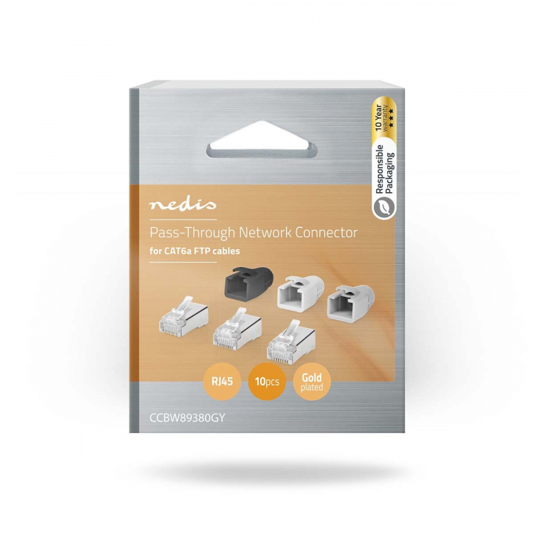 Nedis RJ45-Connector | RJ45 Pass Through | Stevig/Gesnoerd FTP CAT6a | Recht | Verguld | 10 Stuks | Polycarbonate | Grijs / Wit / Zwart | Doos Nedis RJ45-Connector | RJ45 Pass Through | Stevig/Gesnoerd FTP CAT6a | Recht | Verguld | 10 Stuks | Polycarbonate | Grijs / Wit / Zwart | Doos