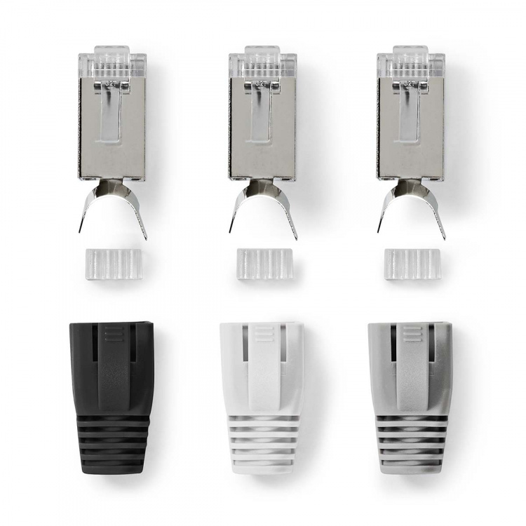 Nedis RJ45-Connector | RJ45 Pass Through | Stevig/Gesnoerd FTP CAT7 | Recht | Verguld | 10 Stuks | Polycarbonate | Grijs / Wit / Zwart | Doos Nedis RJ45-Connector | RJ45 Pass Through | Stevig/Gesnoerd FTP CAT7 | Recht | Verguld | 10 Stuks | Polycarbonate | Grijs / Wit / Zwart | Doos