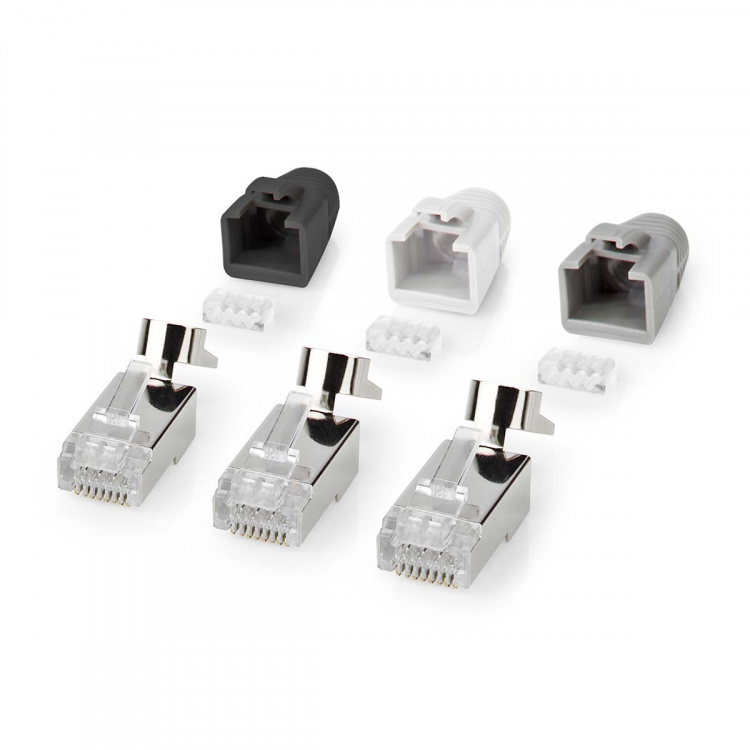 Nedis RJ45-Connector | RJ45 Pass Through | Stevig/Gesnoerd FTP CAT7 | Recht | Verguld | 10 Stuks | Polycarbonate | Grijs / Wit / Zwart | Doos Nedis RJ45-Connector | RJ45 Pass Through | Stevig/Gesnoerd FTP CAT7 | Recht | Verguld | 10 Stuks | Polycarbonate | Grijs / Wit / Zwart | Doos