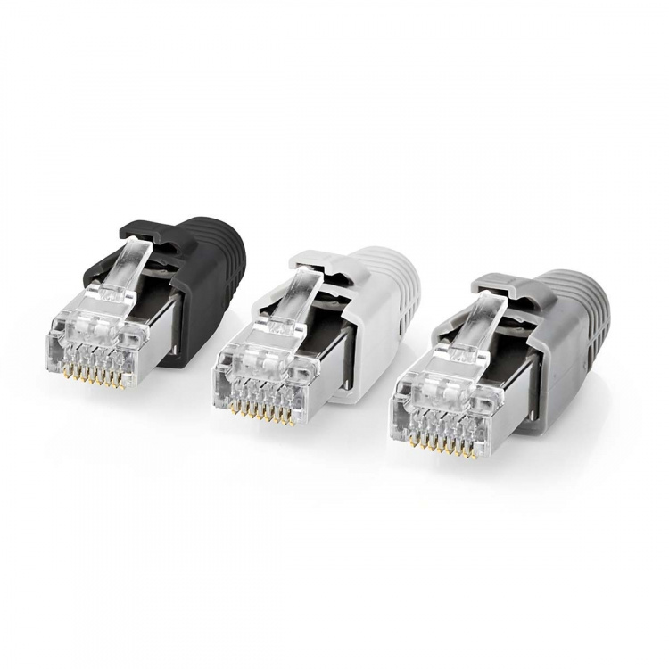 Nedis RJ45-Connector | RJ45 Pass Through | Stevig/Gesnoerd FTP CAT7 | Recht | Verguld | 10 Stuks | Polycarbonate | Grijs / Wit / Zwart | Doos Nedis RJ45-Connector | RJ45 Pass Through | Stevig/Gesnoerd FTP CAT7 | Recht | Verguld | 10 Stuks | Polycarbonate | Grijs / Wit / Zwart | Doos