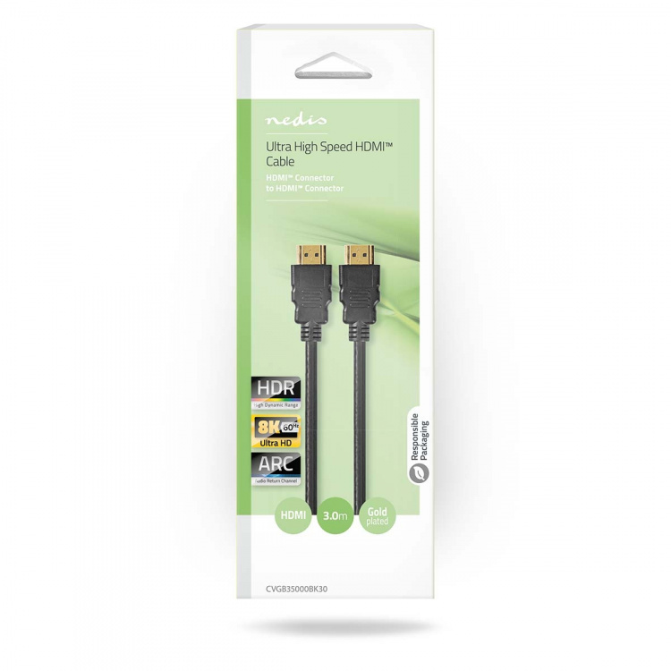 Nedis Ultra High Speed HDMI™-Kabel | HDMI™ Connector | HDMI™ Connector | 8K@60Hz | 48 Gbps | 3.00 m | Rond | 6.7 mm | Zwart | Doos Nedis Ultra High Speed HDMI™-Kabel | HDMI™ Connector | HDMI™ Connector | 8K@60Hz | 48 Gbps | 3.00 m | Rond | 6.7 mm | Zwart | Doos
