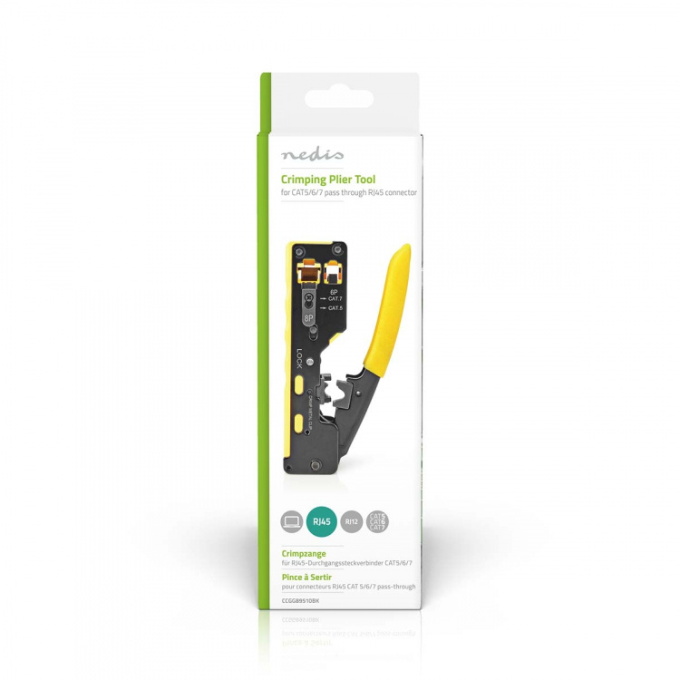Nedis Krimptang | CAT5 / CAT5e / CAT6 / CAT6a / CAT7 / RJ12 / RJ45 | Snijden / Strippen / Tang | Rubberen / Staal | Geel / Zwart Nedis Krimptang | CAT5 / CAT5e / CAT6 / CAT6a / CAT7 / RJ12 / RJ45 | Snijden / Strippen / Tang | Rubberen / Staal | Geel / Zwart