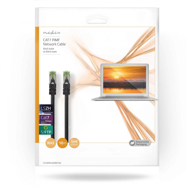 Nedis CAT7 Netwerkkabel | S/FTP | RJ45 Male | RJ45 Male | 10.0 m | Snagless | Rond | LSZH | Zwart | Envelop