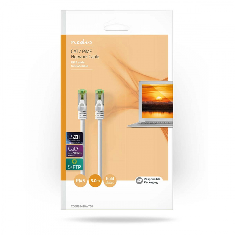 Nedis CAT7 Netwerkkabel | S/FTP | RJ45 Male | RJ45 Male | 5.00 m | Snagless | Rond | LSZH | Wit | Doos Nedis CAT7 Netwerkkabel | S/FTP | RJ45 Male | RJ45 Male | 5.00 m | Snagless | Rond | LSZH | Wit | Doos