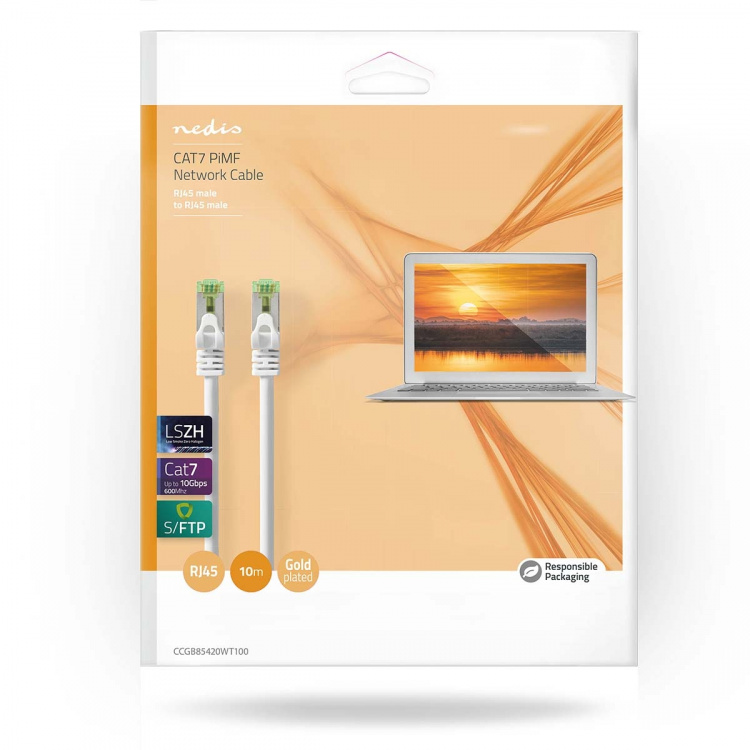 Nedis CAT7 Netwerkkabel | S/FTP | RJ45 Male | RJ45 Male | 10.0 m | Snagless | Rond | LSZH | Wit | Doos