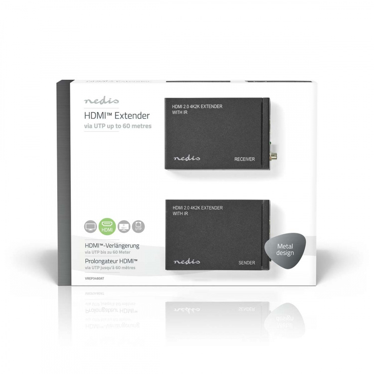 Nedis HDMI™-Extender | Over Cat6 | tot 60 m | 4K@60Hz | 18 Gbps | Metaal | Antraciet