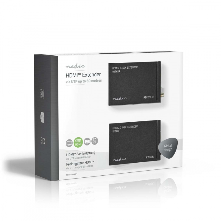 Nedis HDMI™-Extender | Over Cat6 | tot 60 m | 4K@60Hz | 18 Gbps | Metaal | Antraciet