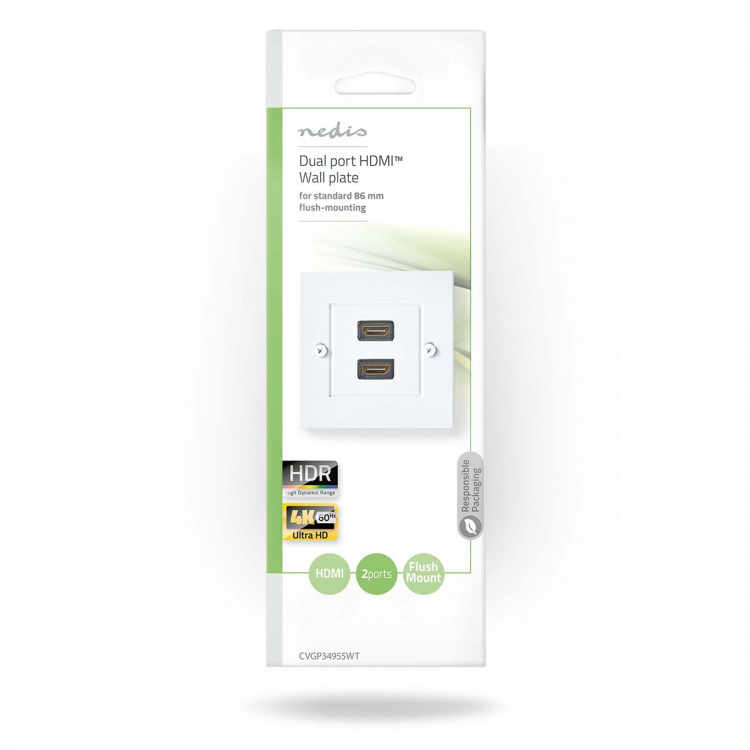 Nedis HDMI™ Wandcontactdoos | 2x HDMI™ Female | 4K@60Hz | HDMI™ Output | Zwart | 18 Gbps | Verguld | Envelop