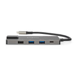 Nedis USB Multi-Port Adapter | 10-in-1 | USB 3.2 Gen 1 | USB-C™ Male | HDMI™ Output / RJ45 Female / SD / 2x USB-C™ / 3,5 mm Female / 3x USB-A Female | 5 Gbps | 0.20 m | Rond | Verguld | PVC | Antraciet | Doos