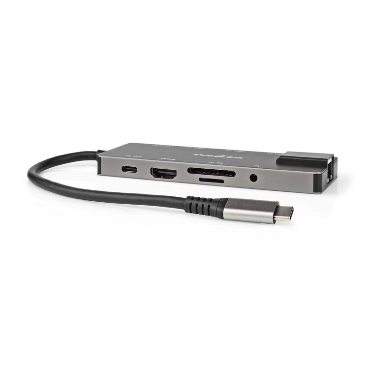 Nedis USB Multi-Port Adapter | 10-in-1 | USB 3.2 Gen 1 | USB-C™ Male | HDMI™ Output / RJ45 Female / SD / 2x USB-C™ / 3,5 mm Female / 3x USB-A Female | 5 Gbps | 0.20 m | Rond | Verguld | PVC | Antraciet | Doos