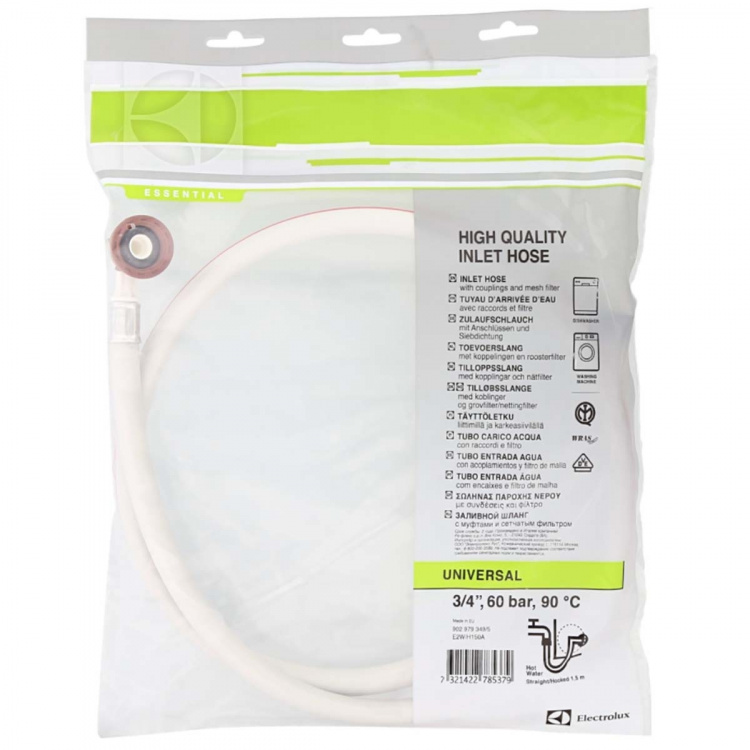 Electrolux E2WIH150A Toevoerslang 3/4\'\' Recht - 3/4\'\' Gehoekt 10 bar 90 °C 1.50 m