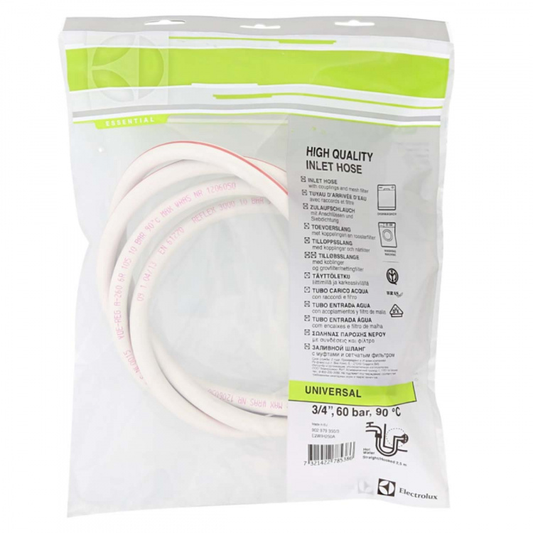 Electrolux E2WIH250A Toevoerslang 3/4\'\' Recht - 3/4\'\' Gehoekt 10 bar 90 °C 2.50 m