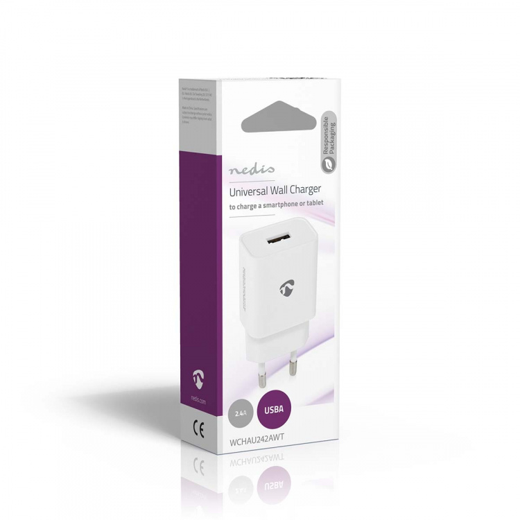 Nedis Oplader | 12 W | Snellaad functie | 1x 2.4 A | Outputs: 1 | USB-A | Geen Kabel Inbegrepen | Single Voltage Output | Wit