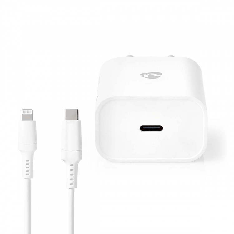 Nedis Oplader | 20 W | PD3.0 20W | Snellaad functie | 1.67 / 2.22 / 3.0 A | Outputs: 1 | USB-C™ | Lightning 8-Pins (Los) Kabel | 1.00 m | Automatische Voltage Selectie | Wit