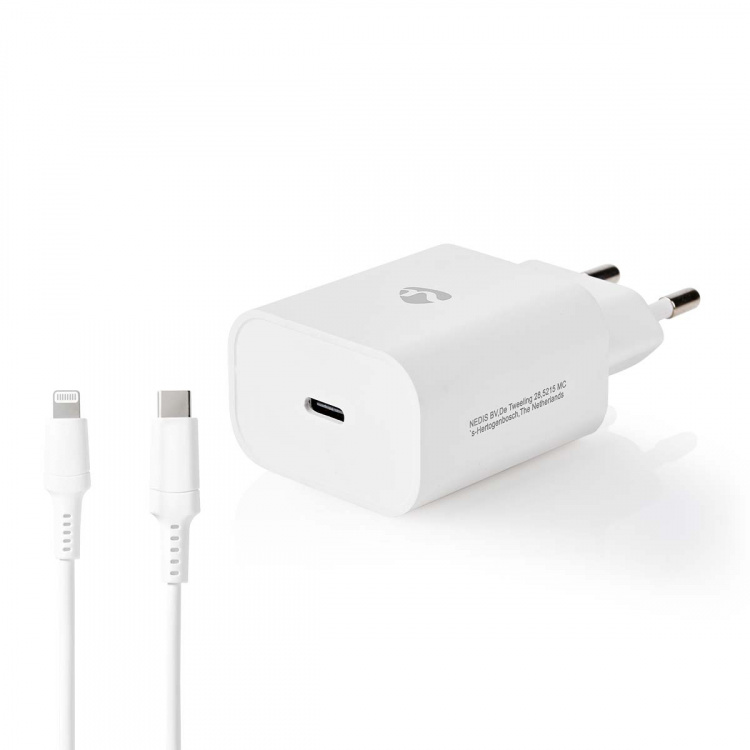Nedis Oplader | 20 W | PD3.0 20W | Snellaad functie | 1.67 / 2.22 / 3.0 A | Outputs: 1 | USB-C™ | Lightning 8-Pins (Los) Kabel | 1.00 m | Automatische Voltage Selectie | Wit