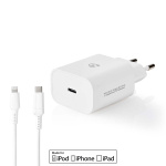 Nedis Oplader | 20 W | PD3.0 20W | Snellaad functie | 1.67 / 2.22 / 3.0 A | Outputs: 1 | USB-C™ | Lightning 8-Pins (Los) Kabel | 1.00 m | Automatische Voltage Selectie | Wit