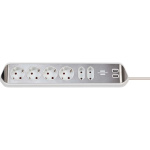 brennenstuhl Estilo 6-voudige hoek-stopcontactstrip met hoogwaardig RVS-oppervlak voor keuken en kantoor (bureaucontactdoos met 4x veiligheidscontactdozen, 2x Euro-stopcontacten, incl. USB-oplaadfunctie) zilver/wit TYPE F brennenstuhl Estilo 6-voudige hoek-stopcontactstrip met hoogwaardig RVS-oppervlak voor keuken en kantoor (bureaucontactdoos met 4x veiligheidscontactdozen, 2x Euro-stopcontacten, incl. USB-oplaadfunctie) zilver/wit TYPE F
