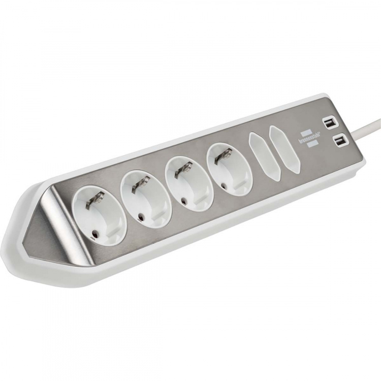 brennenstuhl Estilo 6-voudige hoek-stopcontactstrip met hoogwaardig RVS-oppervlak voor keuken en kantoor (bureaucontactdoos met 4x veiligheidscontactdozen, 2x Euro-stopcontacten, incl. USB-oplaadfunctie) zilver/wit TYPE F brennenstuhl Estilo 6-voudige hoek-stopcontactstrip met hoogwaardig RVS-oppervlak voor keuken en kantoor (bureaucontactdoos met 4x veiligheidscontactdozen, 2x Euro-stopcontacten, incl. USB-oplaadfunctie) zilver/wit TYPE F