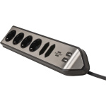brennenstuhl Estilo 6-voudige hoek-stopcontactstrip met hoogwaardig RVS-oppervlak voor keuken en kantoor (bureaustopcontact met 4x veiligheidscontactdozen, 2x Euro-stopcontacten, incl. USB-oplaadfunctie) TYPE F