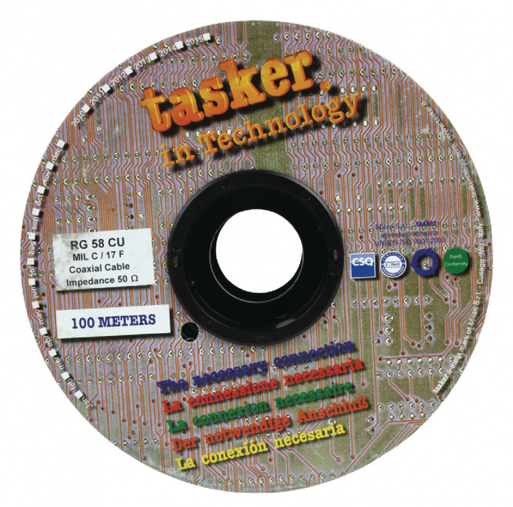 Tasker Coaxkabel op Haspel RG58 5.0 mm 100 m Zwart