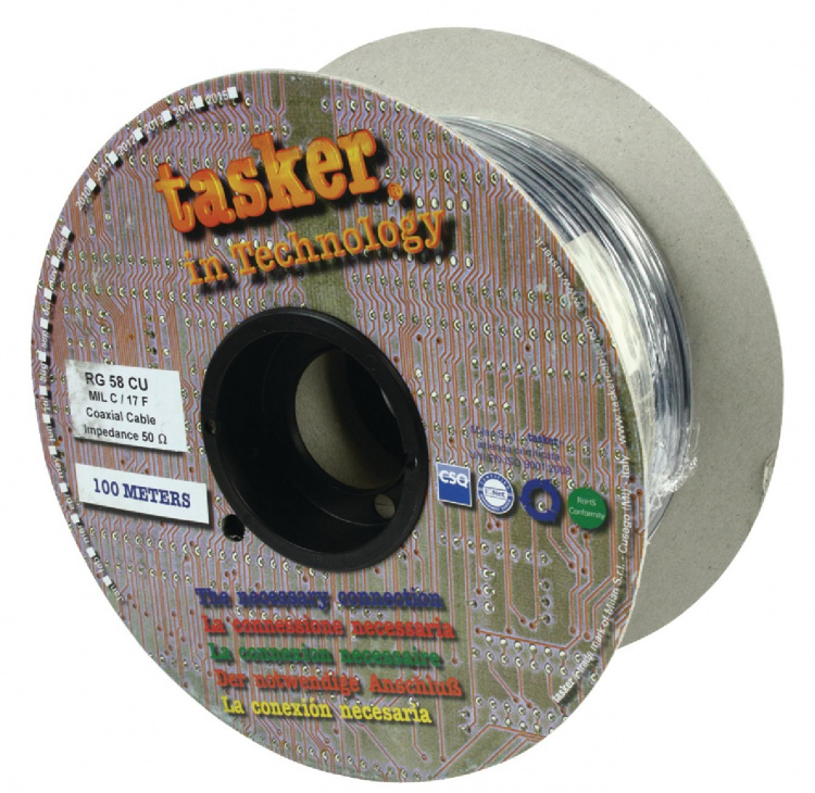 Tasker Coaxkabel op Haspel RG58 5.0 mm 100 m Zwart