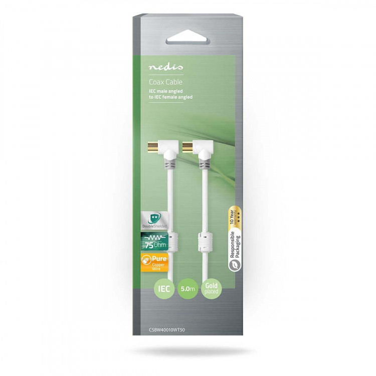 Nedis Coaxkabel | IEC (Coax) Male | IEC (Coax) Female | Verguld | 100 dB | 75 Ohm | Dubbel Afgeschermd | 5.00 m | Rond | PVC | Wit | Doos