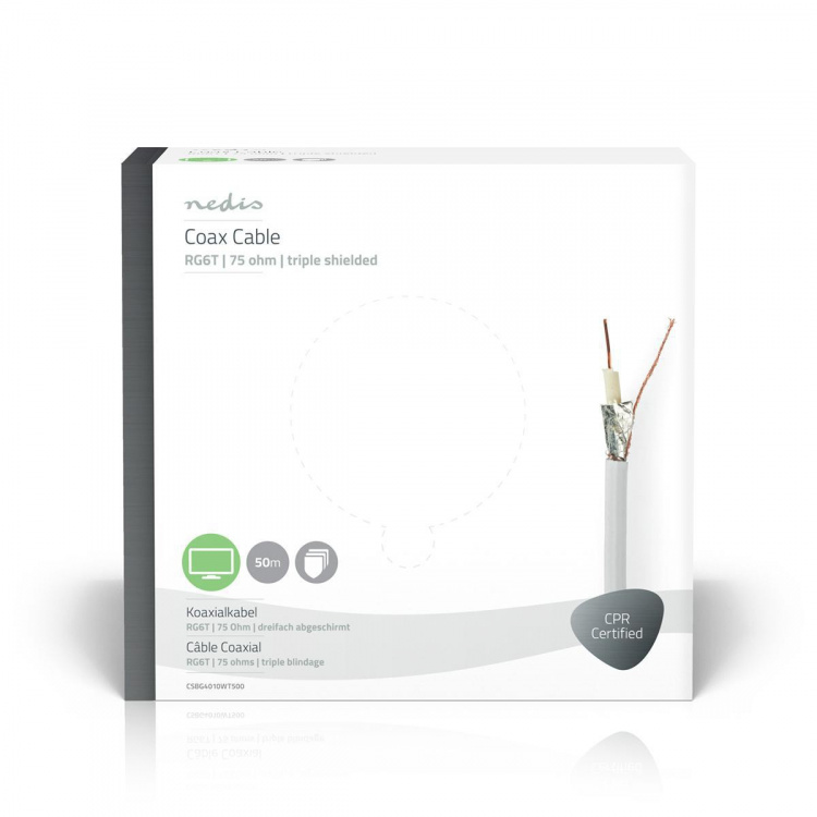 Nedis Coaxkabel op Haspel | RG6T | 75 Ohm | Dubbel Afgeschermd | ECA | 50.0 m | Coax | PVC | Wit | Gift Box
