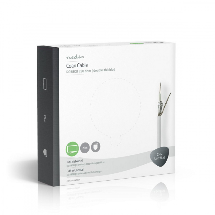 Nedis Coaxkabel op Haspel | RG58C/U | 50 Ohm | Dubbel Afgeschermd | ECA | 25.0 m | Coax | PVC | Wit | Gift Box