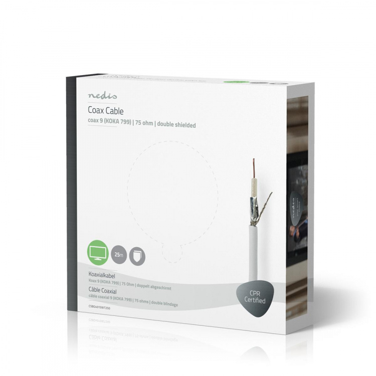 Nedis Coaxkabel op Haspel | RG59 | 75 Ohm | Dubbel Afgeschermd | ECA | 25.0 m | Coax | PVC | Wit | Gift Box