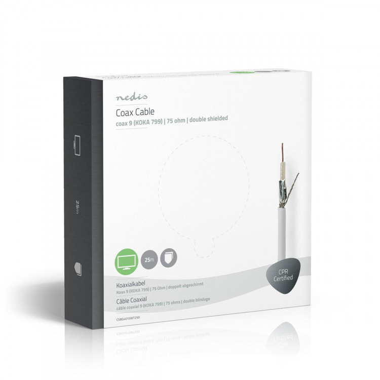 Nedis Coaxkabel op Haspel | RG59 | 75 Ohm | Dubbel Afgeschermd | ECA | 25.0 m | Coax | PVC | Wit | Gift Box