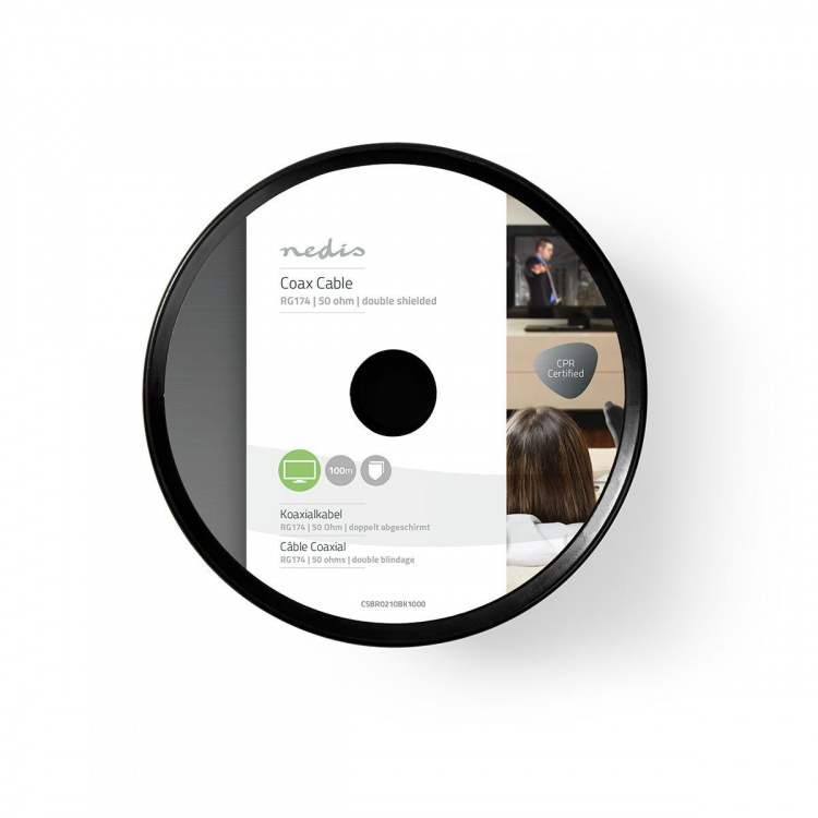 Nedis Coaxkabel op Haspel | RG174 | 50 Ohm | Enkelvoudig Afgeschermd | ECA | 100.0 m | Coax | PVC | Zwart | Rol Nedis Coaxkabel op Haspel | RG174 | 50 Ohm | Enkelvoudig Afgeschermd | ECA | 100.0 m | Coax | PVC | Zwart | Rol