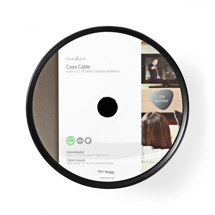 Nedis Coaxkabel op Haspel | Coax 12 | 75 Ohm | Dubbel Afgeschermd | ECA | 100.0 m | Coax | PVC | Wit | Rol