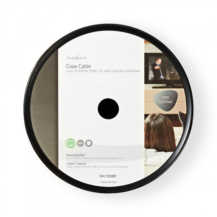 Nedis Coaxkabel op Haspel | RG6T | 75 Ohm | Dubbel Afgeschermd | ECA | 100.0 m | Coax | PVC | Wit | Rol