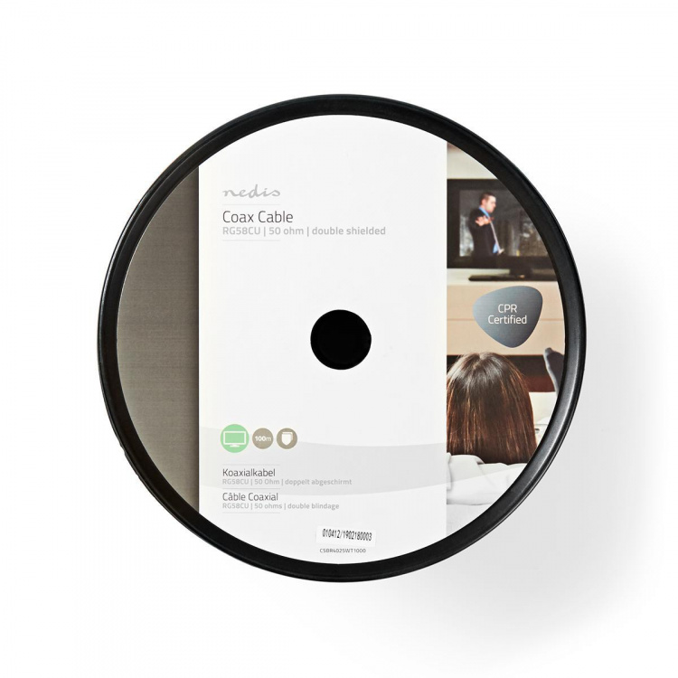 Nedis Coaxkabel op Haspel | RG58C/U | 50 Ohm | Dubbel Afgeschermd | ECA | 100.0 m | Coax | PVC | Wit | Rol