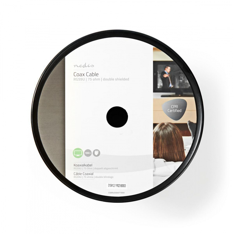 Nedis Coaxkabel op Haspel | RG59U | 75 Ohm | Dubbel Afgeschermd | ECA | 100.0 m | Coax | PVC | Wit | Rol