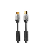 Nedis Coaxkabel | IEC (Coax) Male | IEC (Coax) Female | Verguld | 75 Ohm | Dubbel Afgeschermd | 10.0 m | Rond | PVC | Antraciet | Clamshell