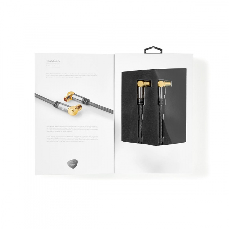 Nedis Coaxkabel | IEC (Coax) Male | IEC (Coax) Female | Verguld | 75 Ohm | Viervoudig Afgeschermd | 5.00 m | Rond | Katoen | Grijs / Gun Metal Grijs | Cover Window Box